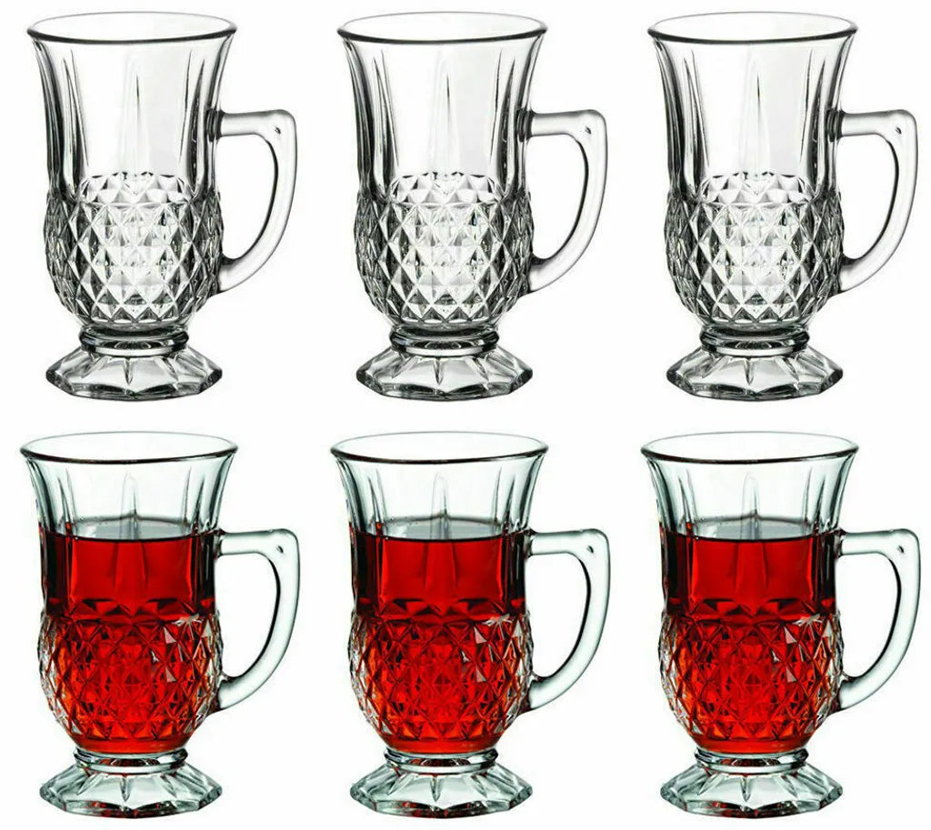 PASABAHCE 6 pcs. Tea glasses drinking glasses with handle Istanbul