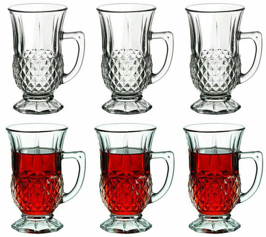 PASABAHCE 6 pcs. Tea glasses drinking glasses with handle Istanbul