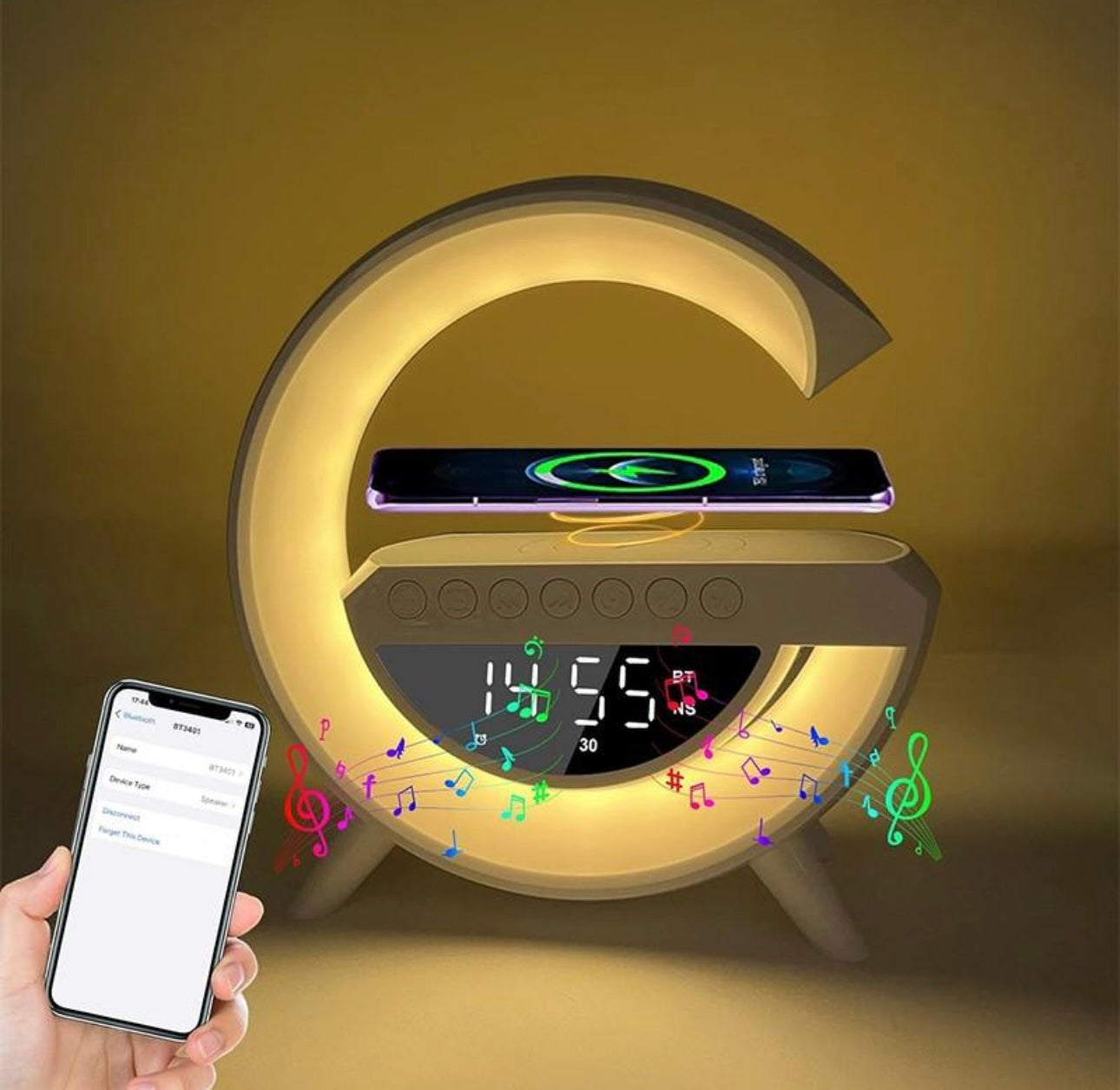 G-Form Timer Wecker RGB15W Drahtloses Ladegerät Bluetooth Nachtlicht Lautsprecher Weihnachtsdekoration
3 In 1 Intelligente Schnellladestation