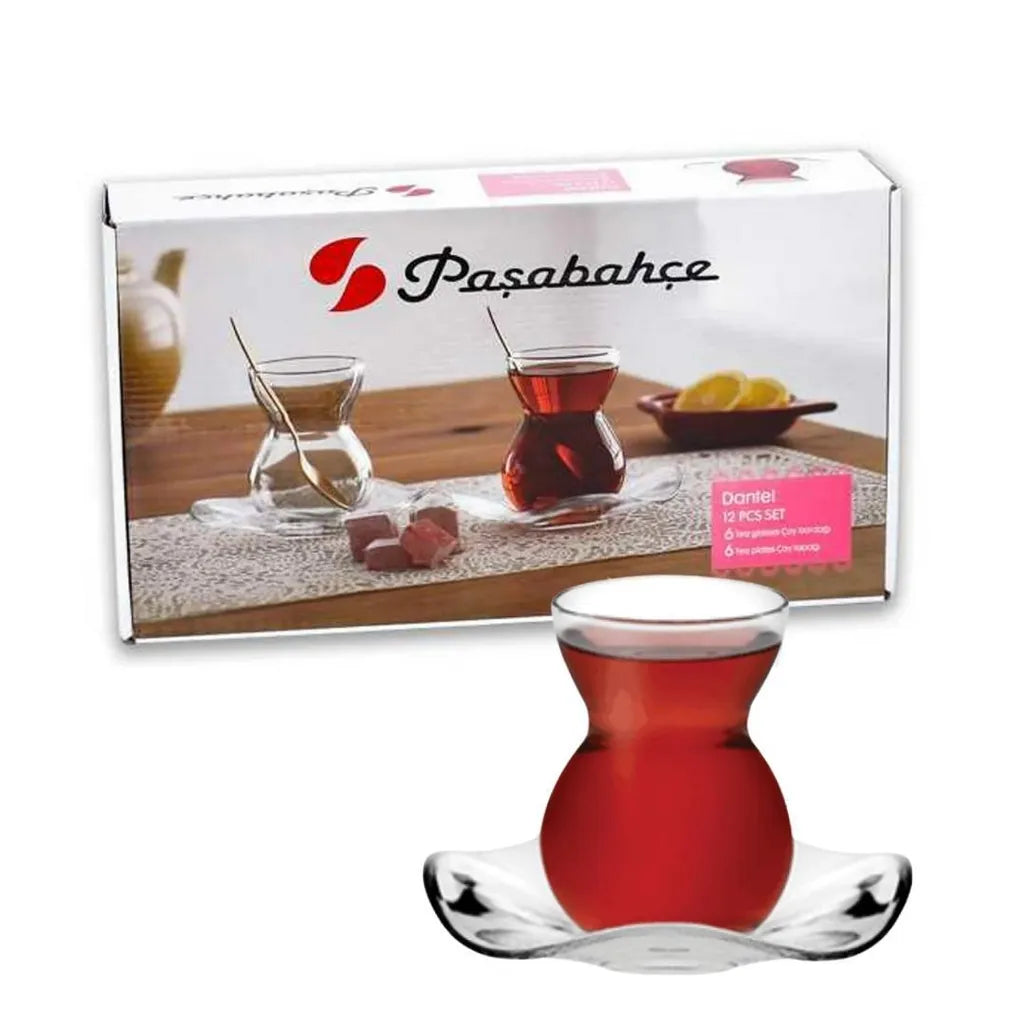 Pasabahce tea glasses set Cay Bardagi 6x tea glass + 6x saucerTea glass transparent