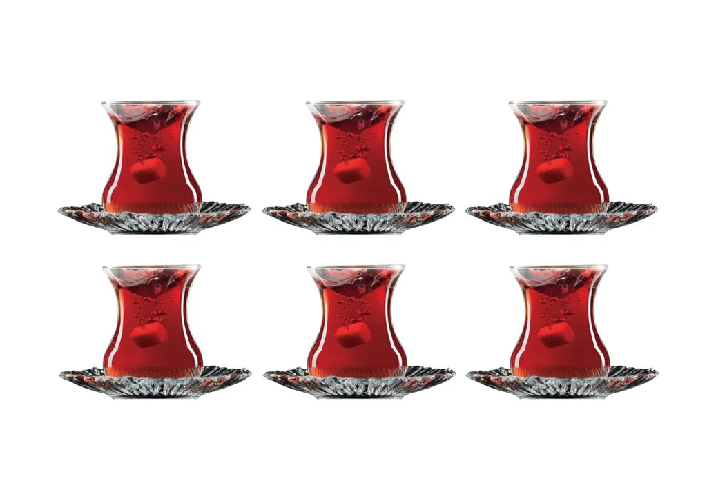 Pasabahce Aurora Turkish tea glasses tea glass set 12 pieces 6 people, Cay Bardak