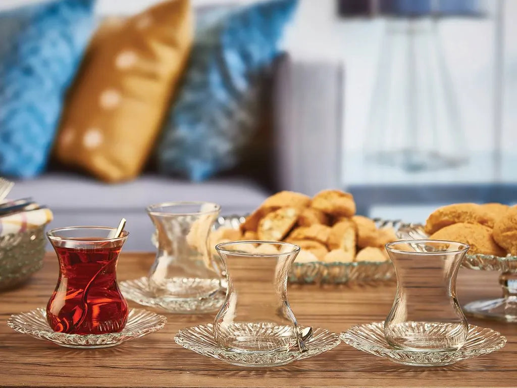 Pasabahce Aurora Turkish tea glasses tea glass set 12 pieces 6 people, Cay Bardak